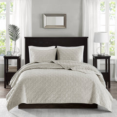 3 Piece Velvet Quilt Set Ivory King/Cal King