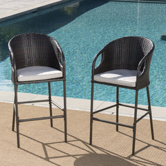 Outdoor 31" Rattan Barstools with Waterproof Cushions - Set of 2