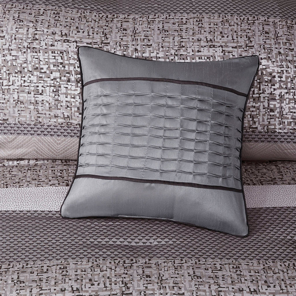 7 Piece Jacquard Comforter Set Grey/Taupe King