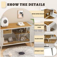 55.12' Spacious Cat House with Tempered Glass (White)