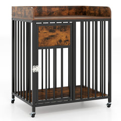 27.5 Inch Dog Crate Furniture with Wheels for Small Dogs and Puppies-Rustic Brown