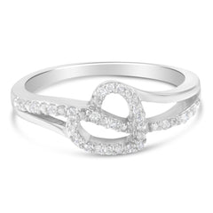 .925 Sterling Silver 1/8 Cttw Diamond Open Heart Leaf Curvy Bypass Accent Fashion or Promise Ring (I-J Color, I2-I3 Clarity) - Size 6