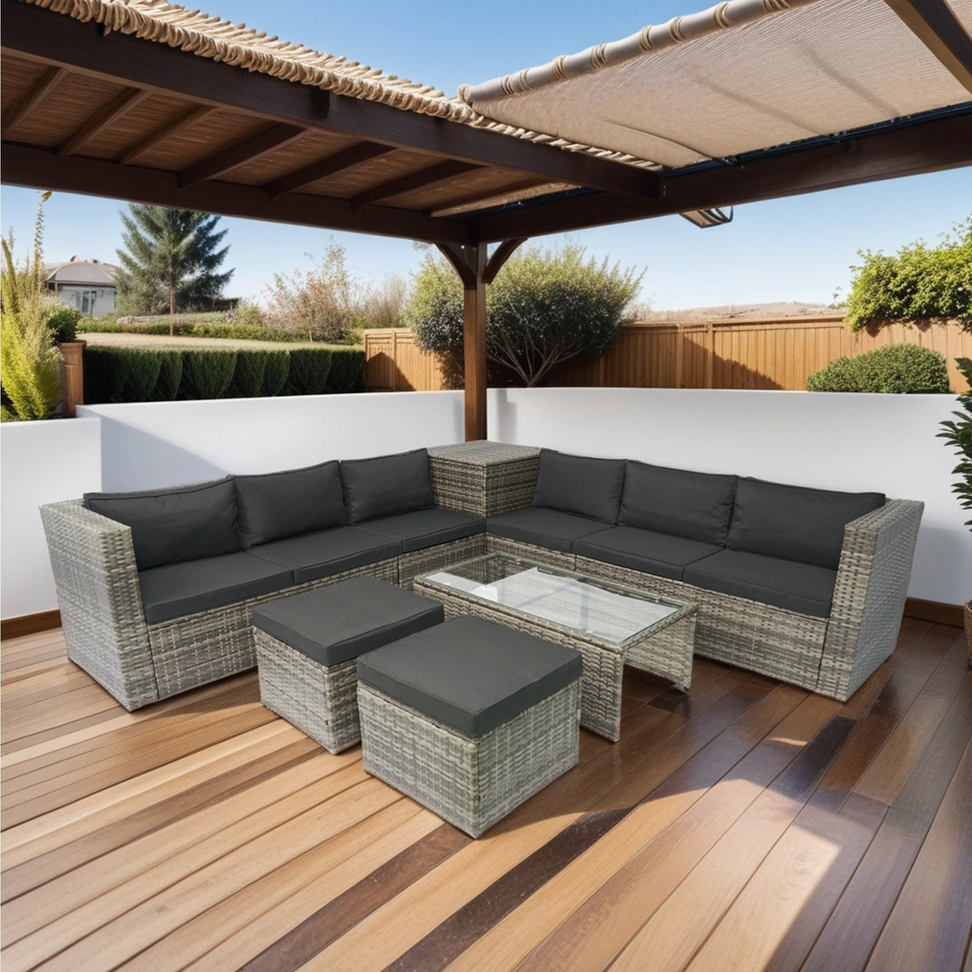 8 Piece Patio Sectional Wicker Rattan Outdoor Sofa Set with Storage Box