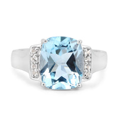 4.28 Carat Genuine Blue Topaz and White Topaz .925 Sterling Silver Ring