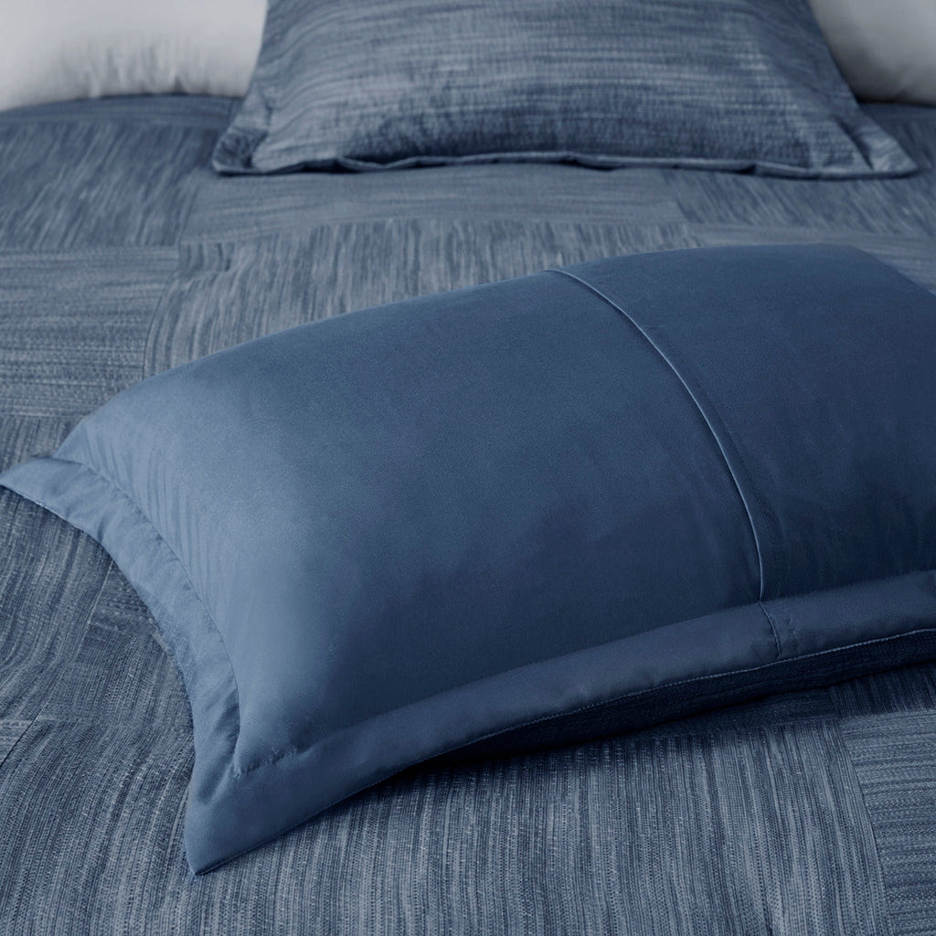 7 Piece Printed Seersucker Comforter Set Navy King