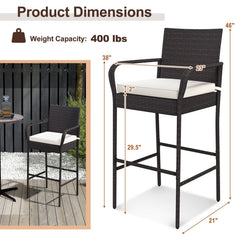 2/4 Pieces Outdoor PE Rattan Cushioned Barstool Set with Armrests-Set of 2