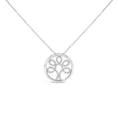 .925 Sterling Silver 1/10 Cttw Diamond Tree of Life Pendant Necklace (I-J Color, I3 Clarity)