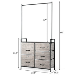5 Fabric Drawers Dresser with Metal Frame and Wooden Top