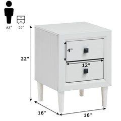 2Pcs Multipurpose Retro Nightstand with 2 Drawers-White