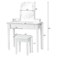 Vanity Table Set with Lighted Mirror for Bedroom and Dressing Room-White