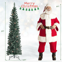 Snowy Artificial Pencil Christmas Tree with Pine Cones