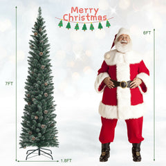 Snowy Artificial Pencil Christmas Tree with Pine Cones