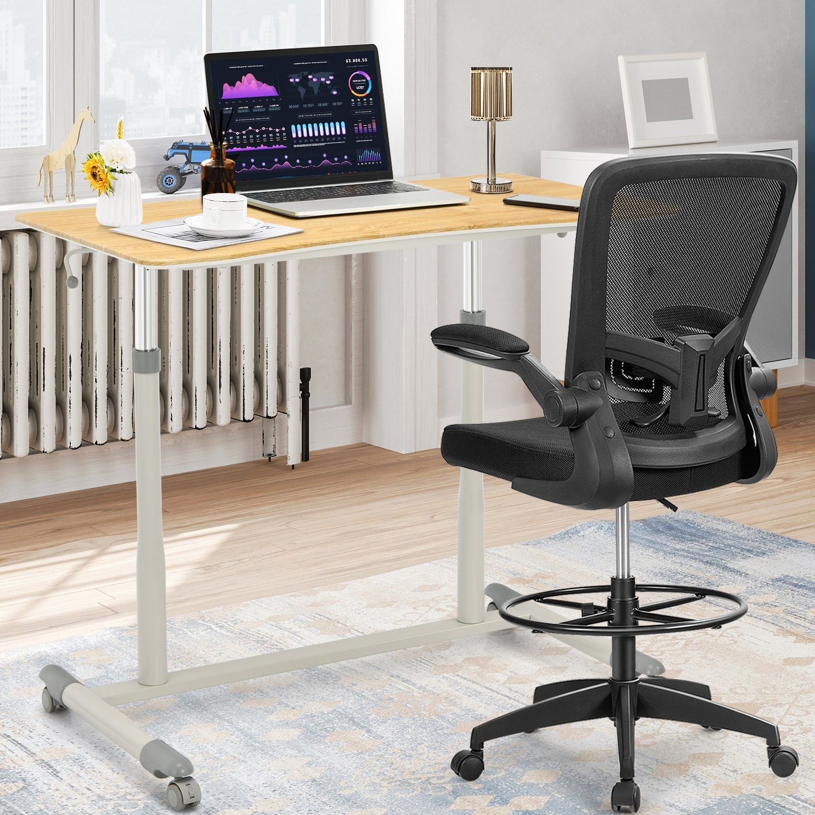 Height Adjustable Computer Desk Sit to Stand Rolling Notebook Table -N ...