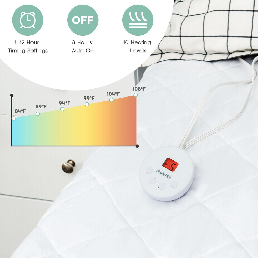 Auto Shut Off Heated Electric Mattress Pad with Dual Controller-Queen Size