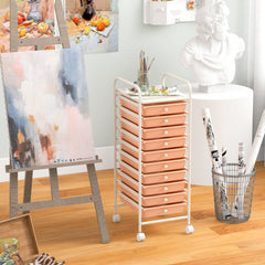 10 Drawer Rolling Storage Cart Organizer with 4 Universal Casters-Cherry