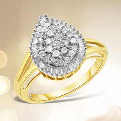 10K Yellow Gold 1/2 Cttw Round and Baguette-Cut Diamond Pear Ring (I-J Color, I1-I2 Clarity) - Size 7