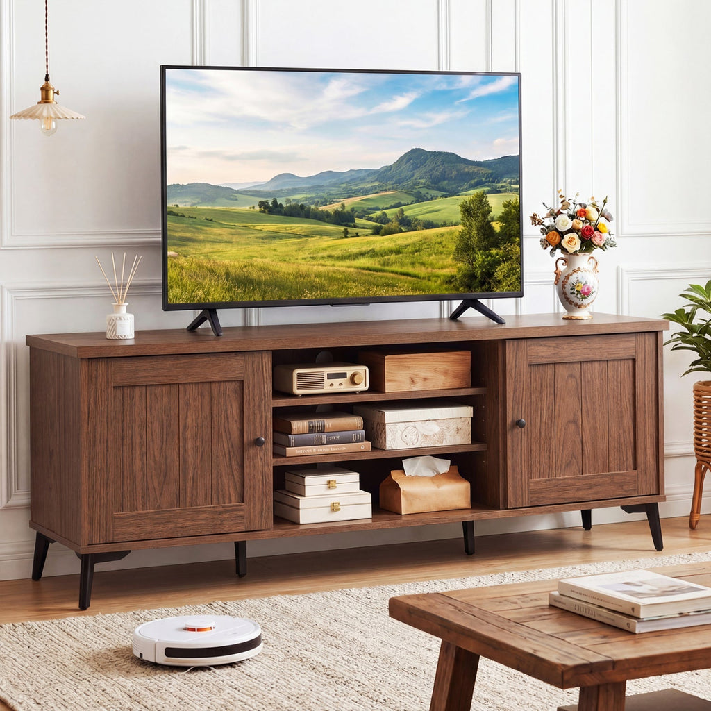 2-Door TV Stand for TVs up to 65 Inch Mid Century Modern Entertainment Center