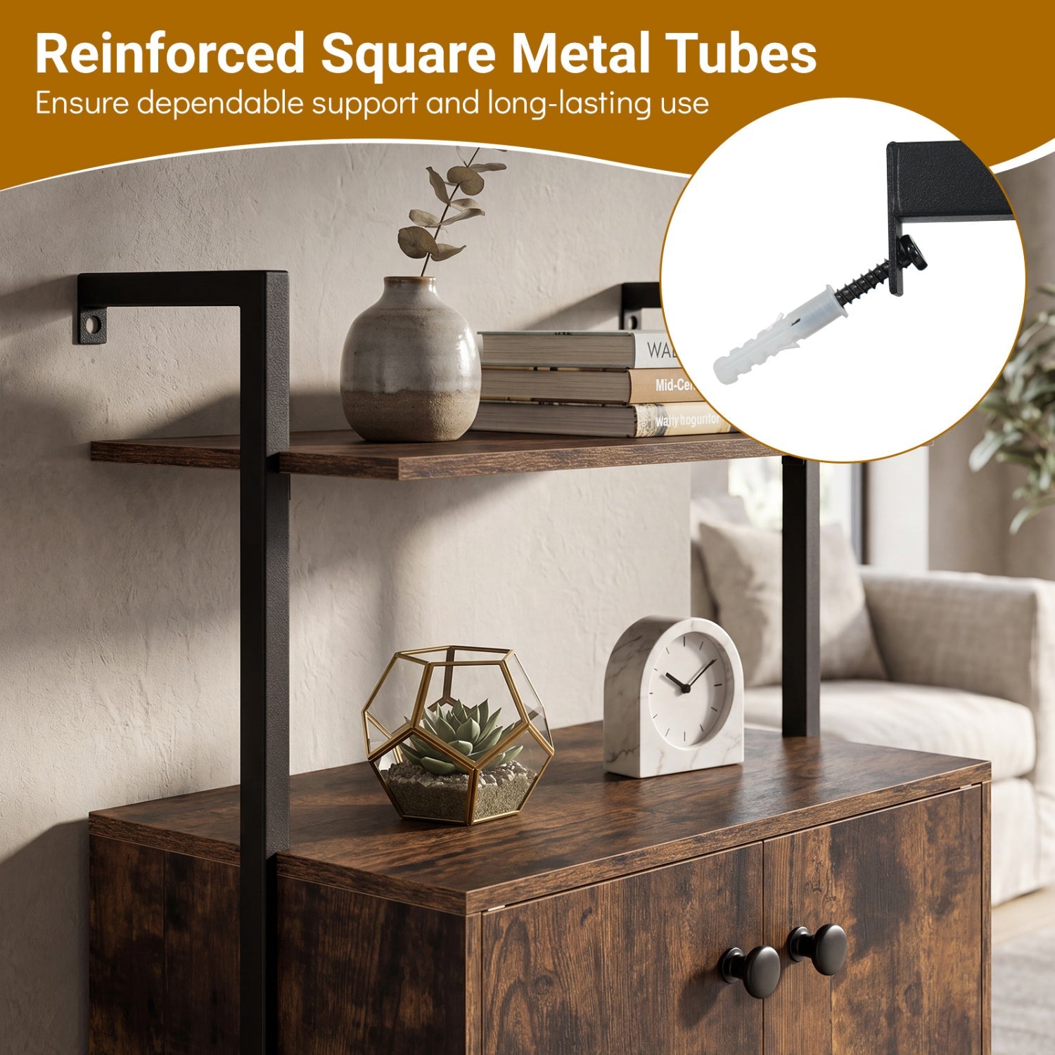 2-Door Wall Mount Bookshelf with Storage Cabinet
