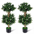 2 Pack 36" Artificial Double Ball Boxwood Topiary Tree with 41 Blossoms