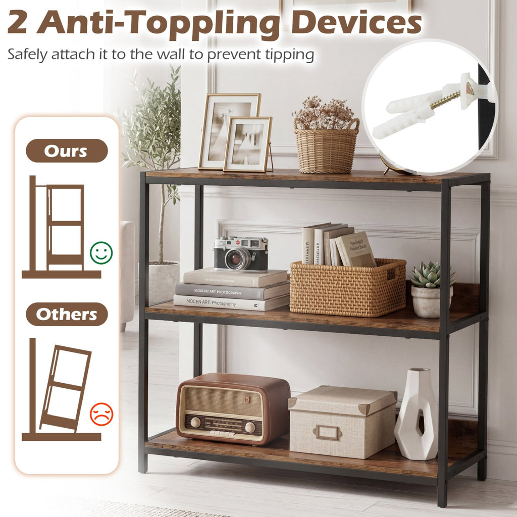 2-Pack 3-Tier Industrial Bookshelf with Metal Frame