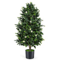 2 Pack Artificial Topiary Cone Tree Faux Potted Shrub Plant with 49 Flowers
