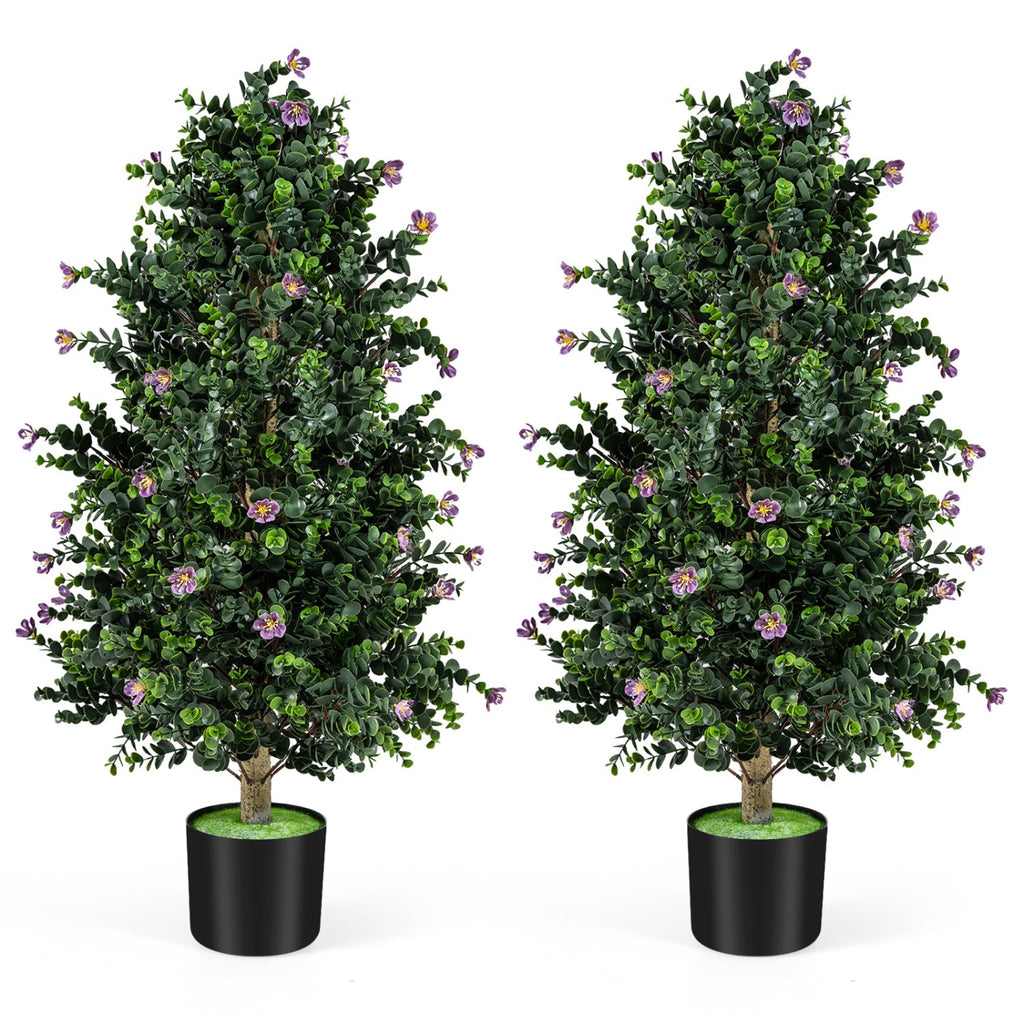 2 Pack Artificial Topiary Cone Tree Faux Potted Shrub Plant with 49 Flowers