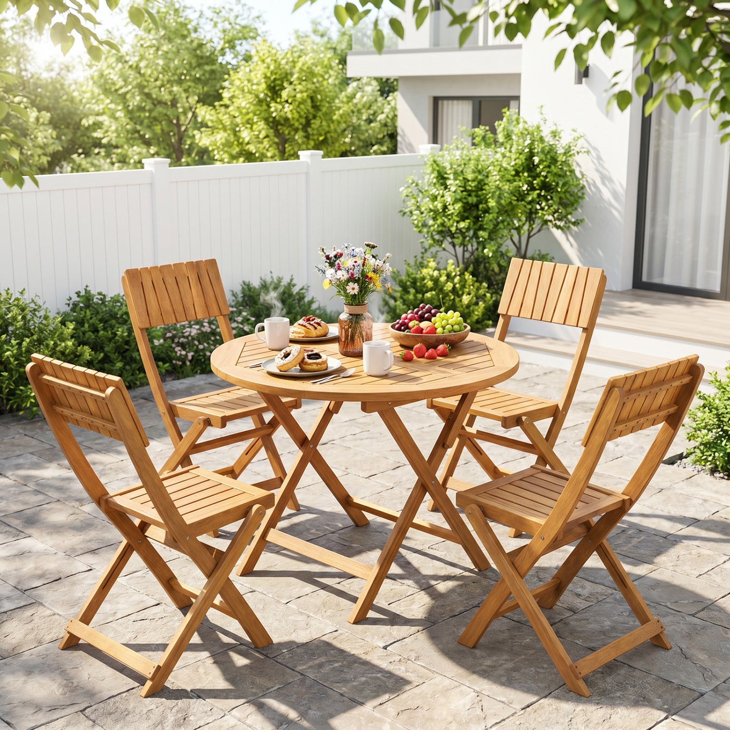 2 Pack Folding Chairs Sturdy Wood Dining Chairs with Slatted Backrest and Seat