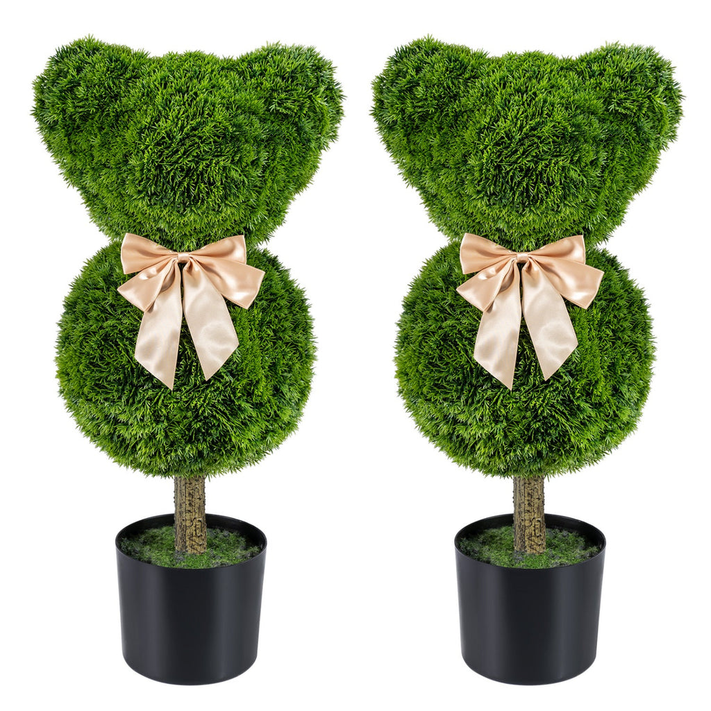 2 Pieces Bear Topiary Trees with Pots Sun-resistant Bear