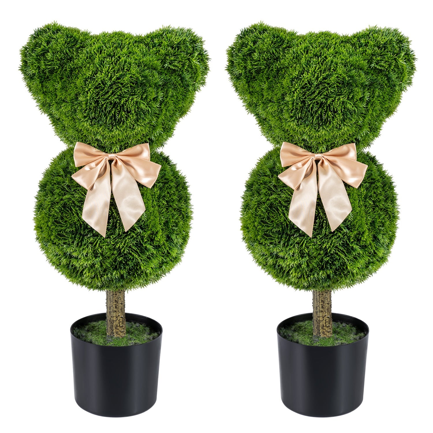 2 Pieces Bear Topiary Trees with Pots Sun-resistant Bear