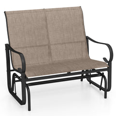 2-Person Outdoor Glider Bench with High Backrest-Brown