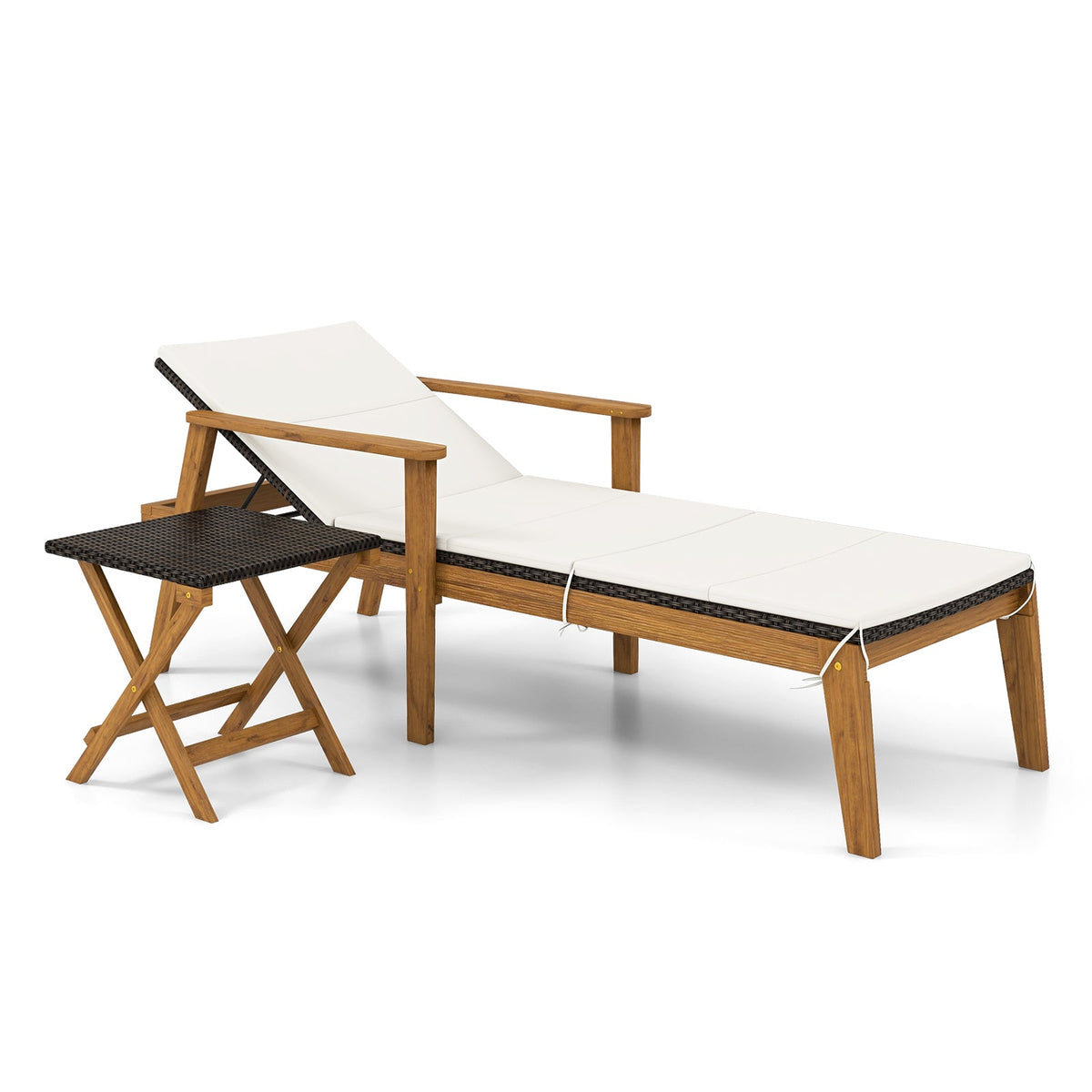 2 Piece Outdoor Chaise Lounge Chair Set Rattan Patio Chaise with Armrests