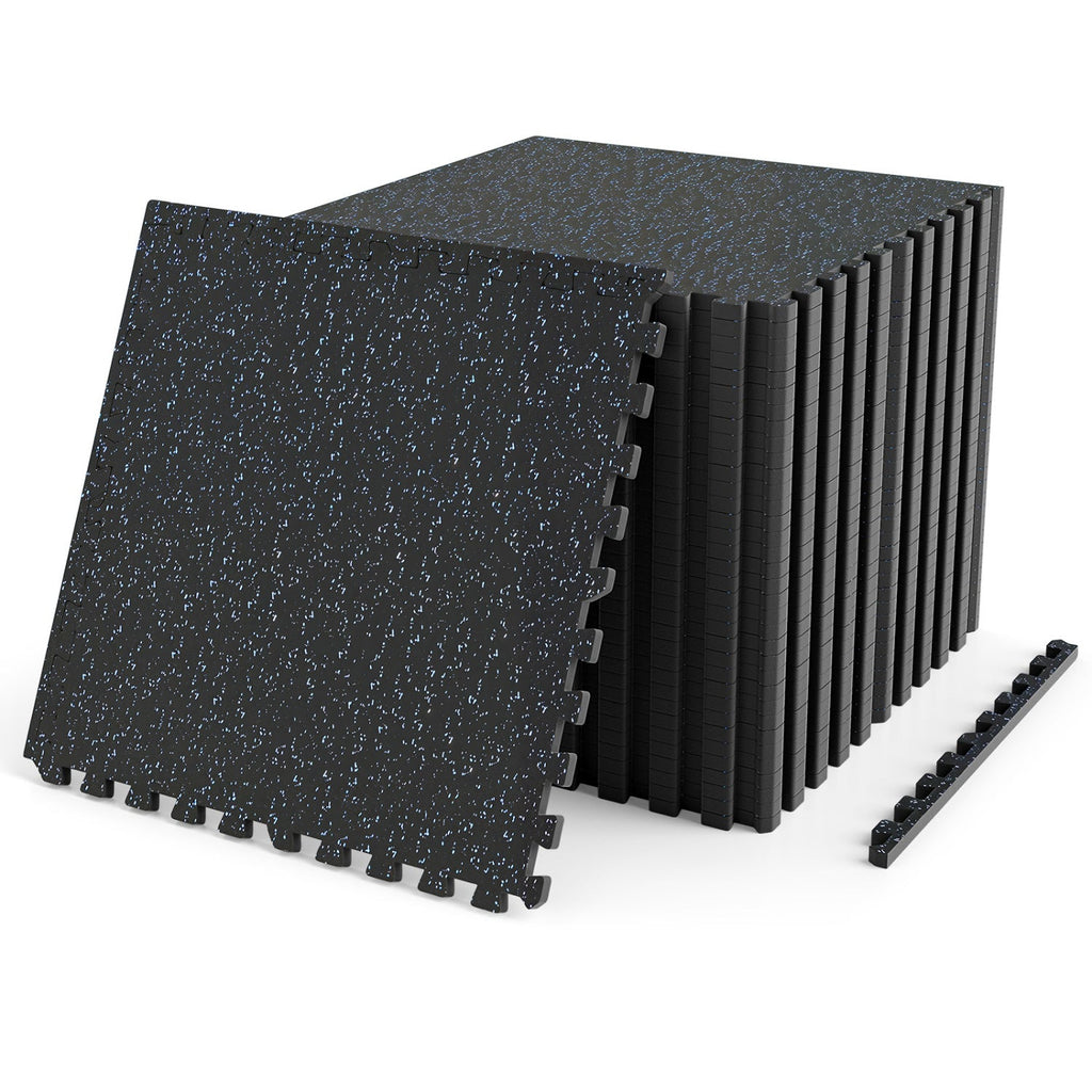 Interlocking Rubber Gym Floor Mats 96 Sq Ft with Borders