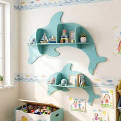 2 Pieces Floating Dolphin Shelves Wall Mounted Storage Display Rack