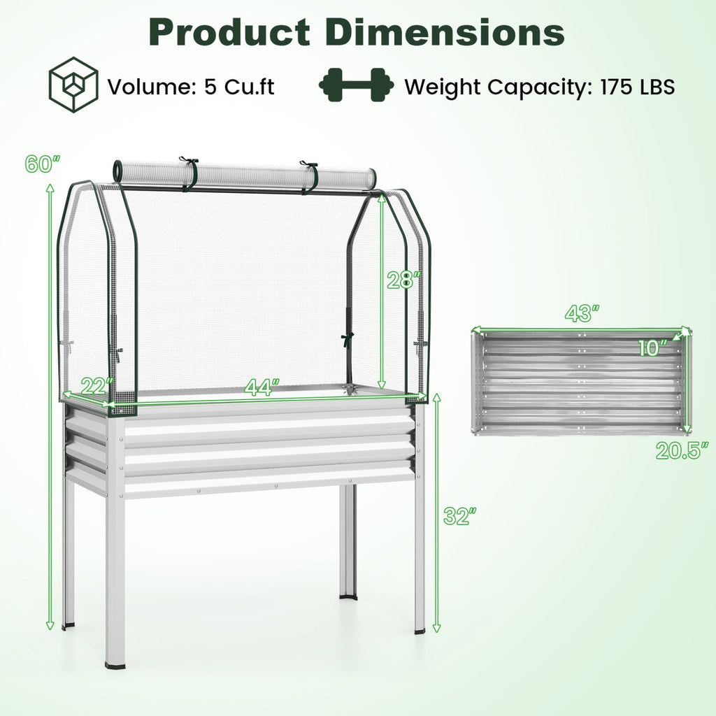 2 Pieces Galvanized Raised Garden Bed with Legs and Greenhouse Cover for Vegetable Flower