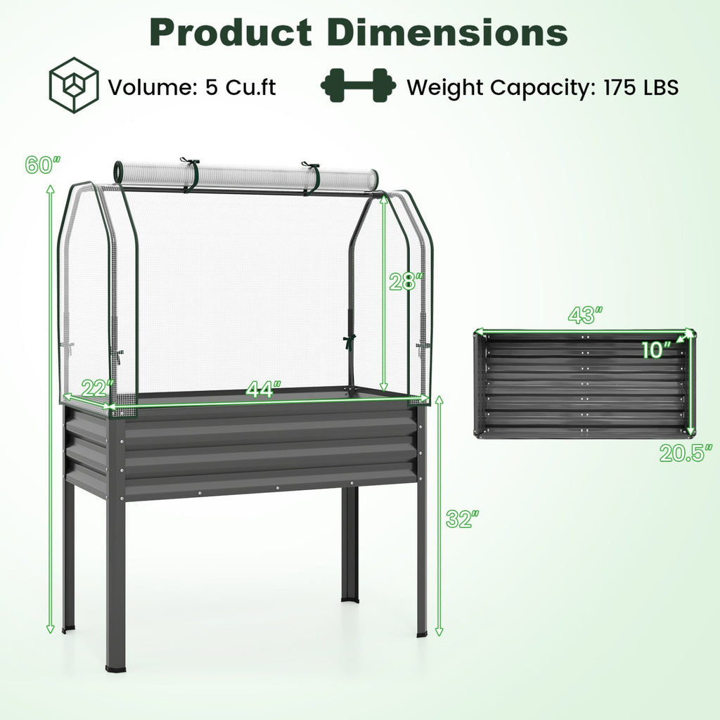 2 Pieces Galvanized Raised Garden Bed with Legs and Greenhouse Cover for Vegetable Flower