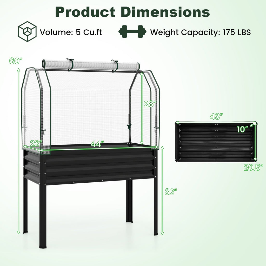 2 Pieces Galvanized Raised Garden Bed with Legs and Greenhouse Cover for Vegetable Flower