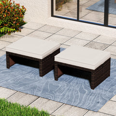 Multipurpose Outdoor 2 Pieces Patio PE Rattan Ottomans Footstool