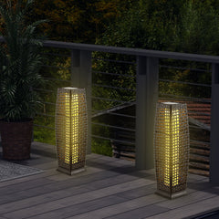 2 Pieces Solar-Powered Square Wicker Floor Lamps with Auto LED Light-Brown