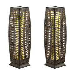 2 Pieces Solar-Powered Square Wicker Floor Lamps with Auto LED Light-Brown