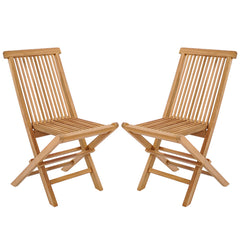 Set of 2 Indonesia Teak Patio Folding Chairs with High Back and Slatted Seat