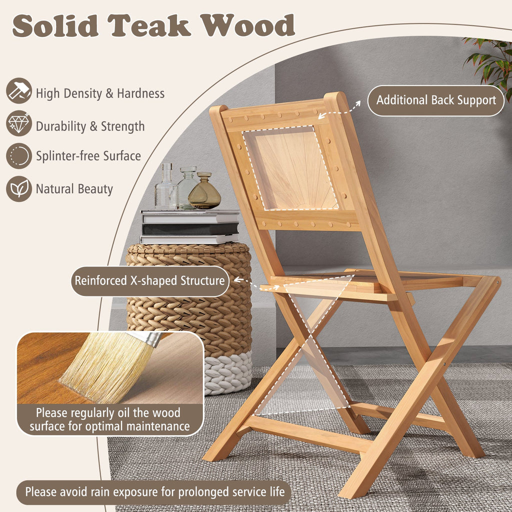 2 Pieces Teak Wood Outdoor Dining Chairs with Slatted Seat