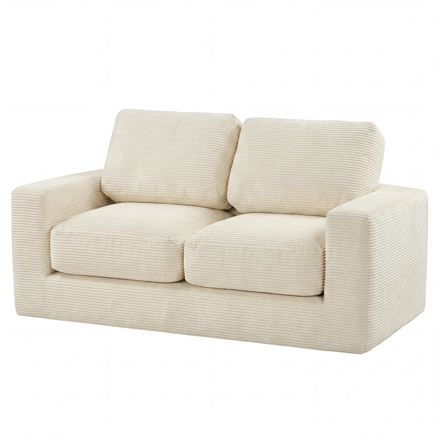 2-Seater Floor Couch Loveseat Foam Sofa with Removable Corduroy Cover