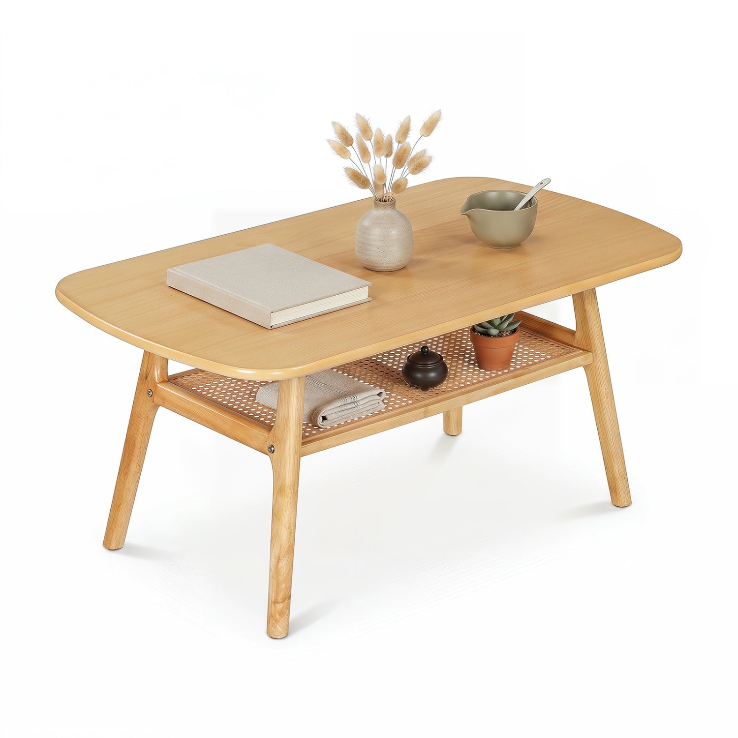 2-Tier Rattan Coffee Table with Rounded Corners