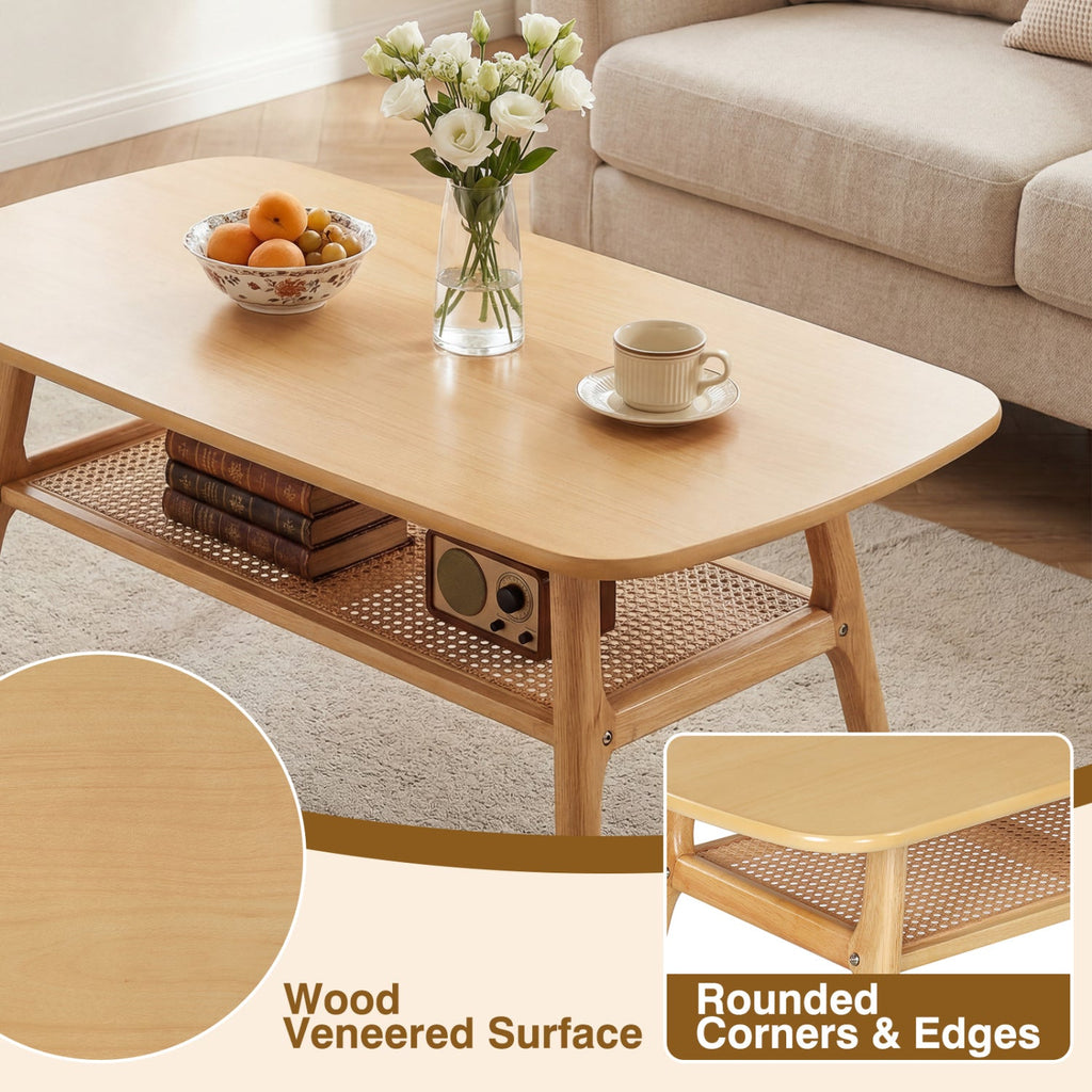 2-Tier Rattan Coffee Table with Rounded Corners