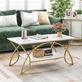 2-Tier Rectangle Coffee Table with Marble Pattern Top