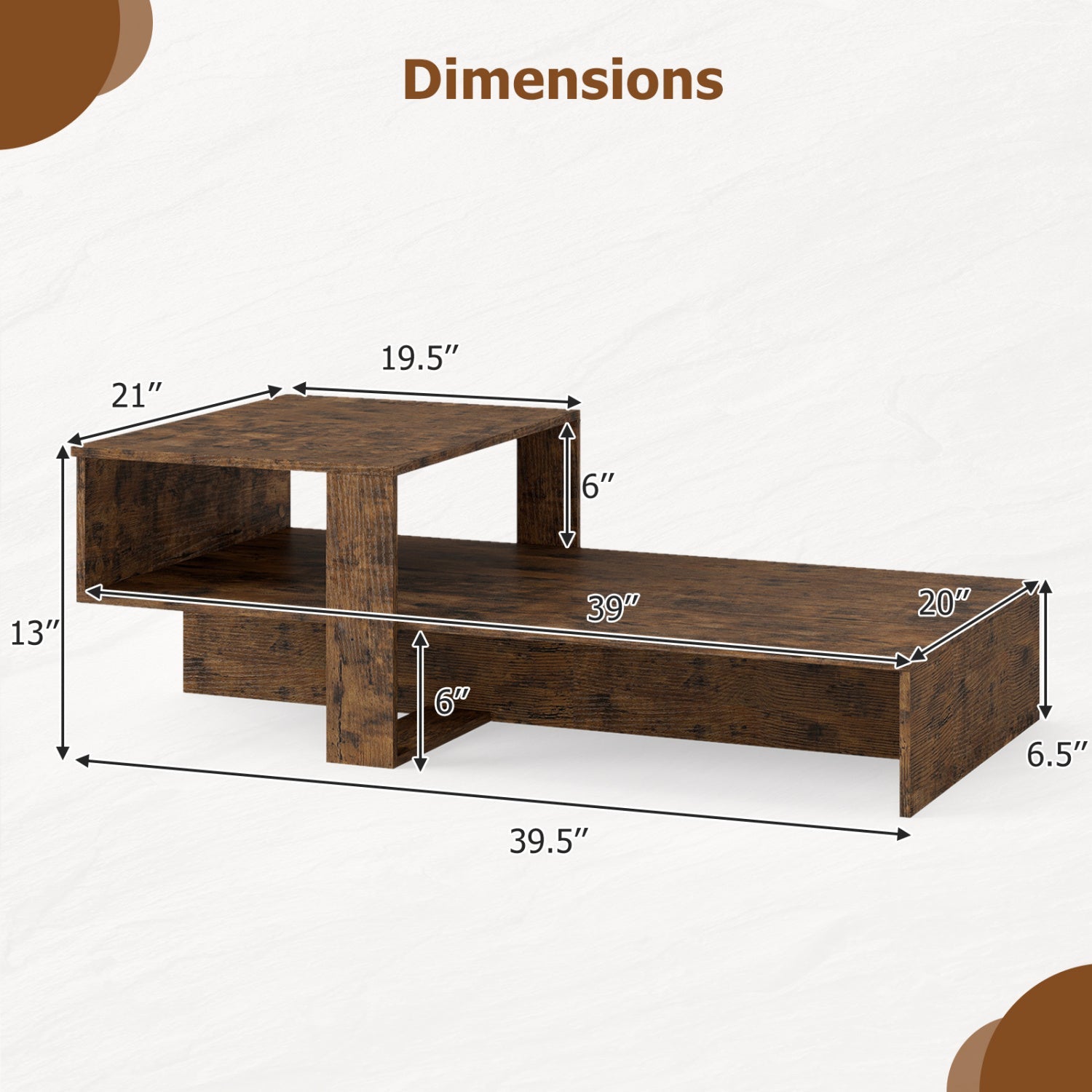 2-Tier Coffee Table with Open Storage Shelf