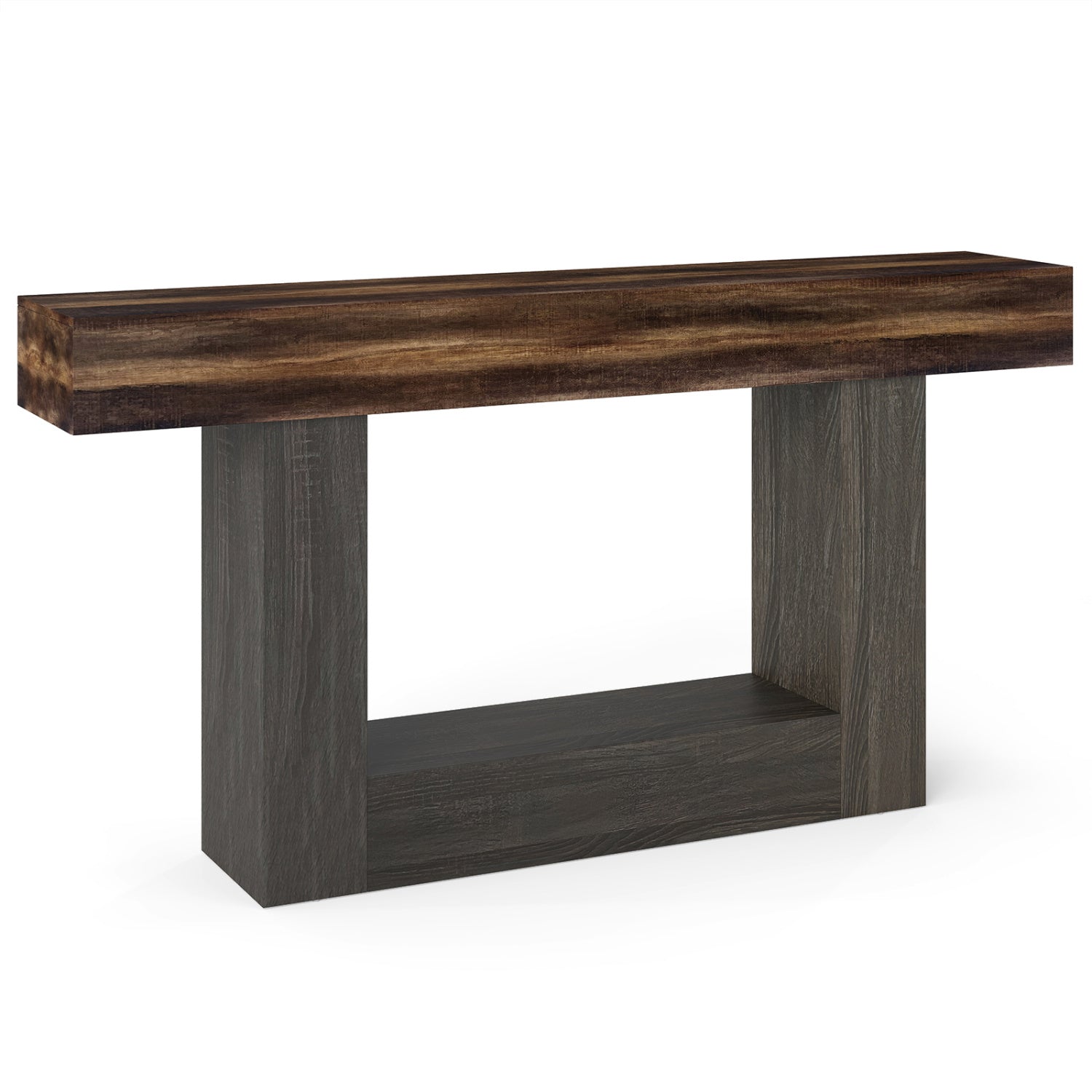 2-Tier Farmhouse Console Table 63" Long with Storage Shelf