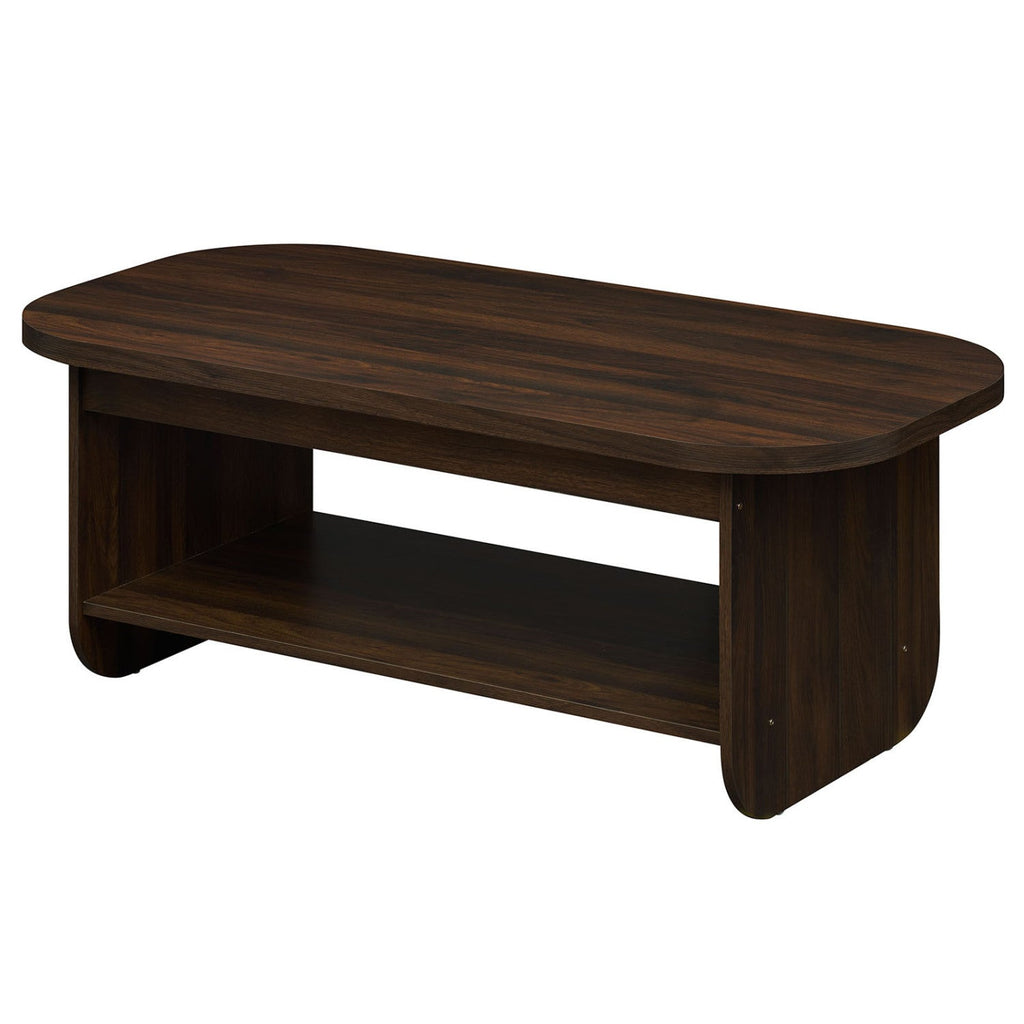 2-Tier Oval Coffee Table for Living Room Mid Century Center Table with Bottom Storage Shelf