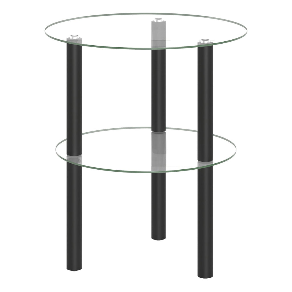 Round End Table with Tempered Glass Top and Shelf