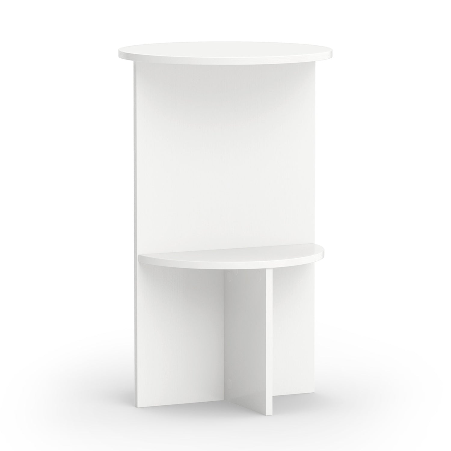 Round Side Table with Storage Shelf, 2-Tier White